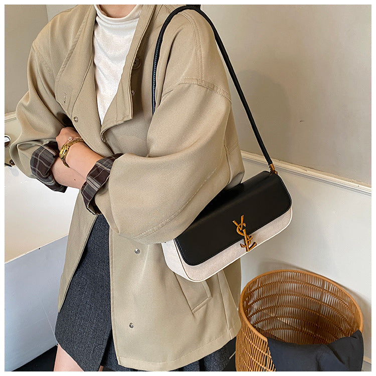 East-West Baguette Shoulder Bag with Metallic Emblem Clasp