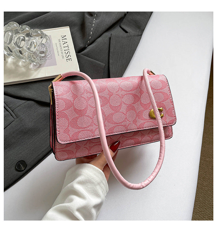 Monogram Flap Shoulder Bag with Gold-Tone Emblem Clasp