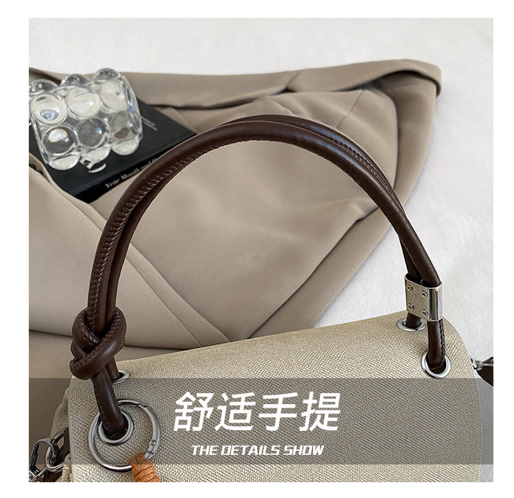 Structured Top-Handle Crossbody Bag with Pearl & Wood Beaded Charm