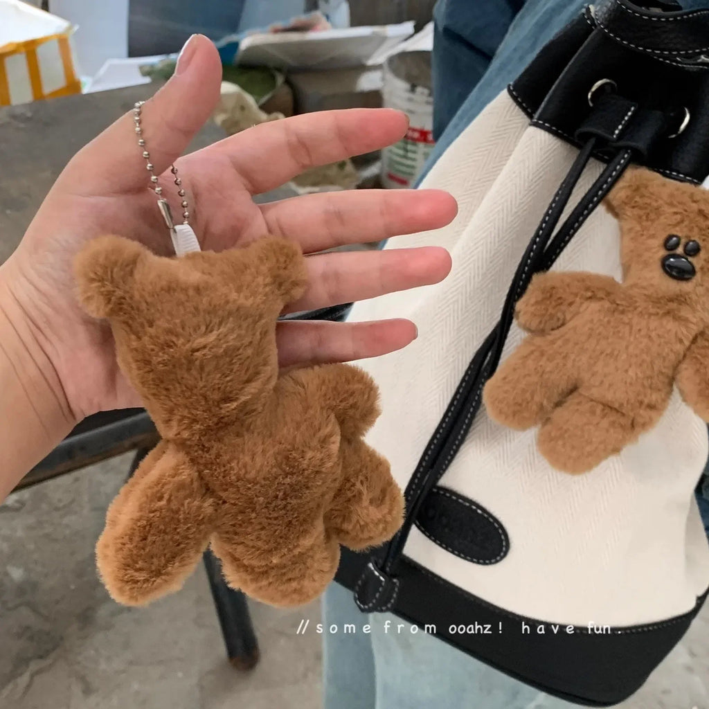 Classic Bean Plush Teddy Bear Charm & Keychain – Fluffy Bag Pendant
