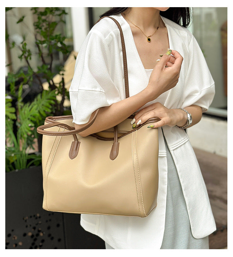 Minimalist Faux Leather Everyday Shoulder Tote Bag | Work Commuter Handbag