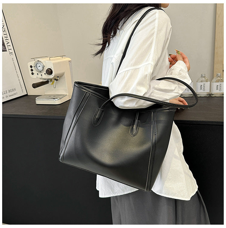 Minimalist Faux Leather Everyday Shoulder Tote Bag | Work Commuter Handbag