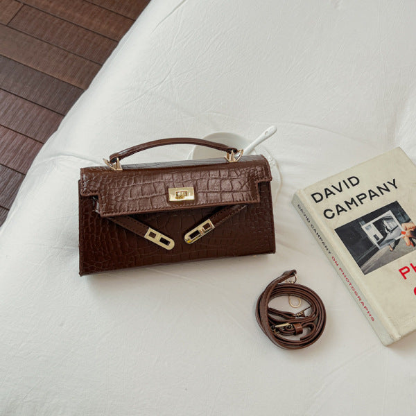 Croco Textured Classic Kelly Flap Crossbody Bag