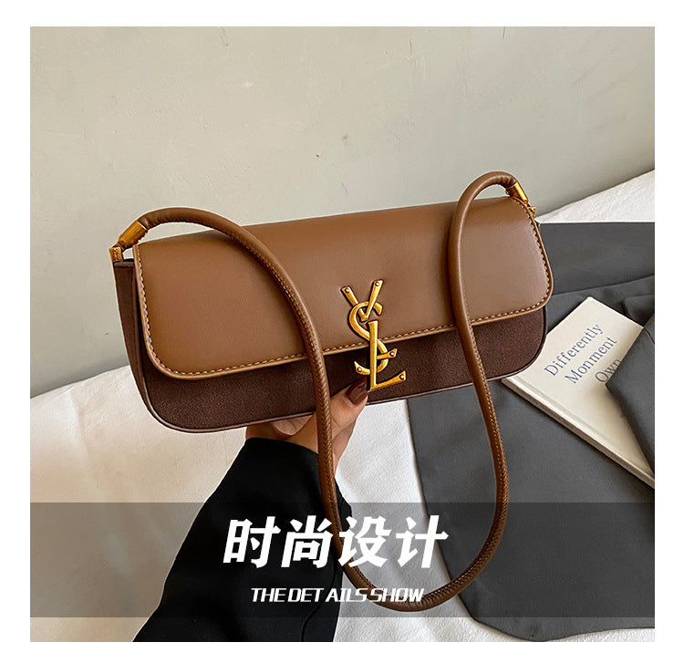 East-West Baguette Shoulder Bag with Metallic Emblem Clasp