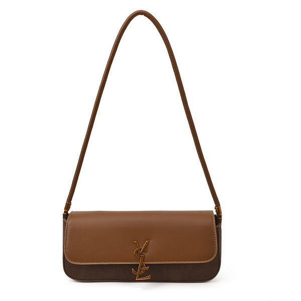 East-West Baguette Shoulder Bag with Metallic Emblem Clasp