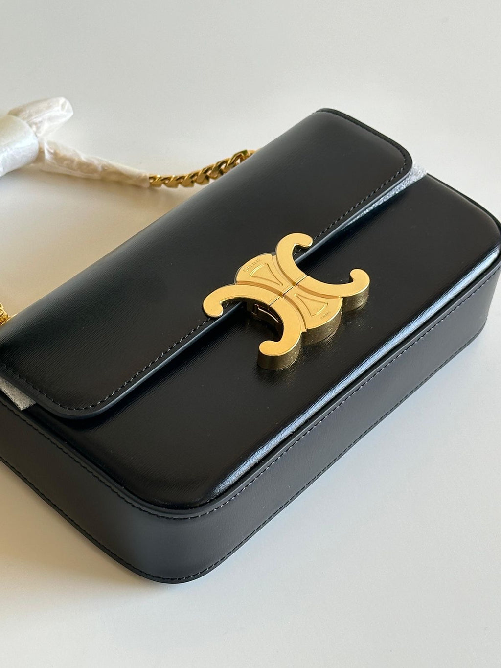 Luxury Triomphe Gold-Chain Genuine Leather Flap Bag