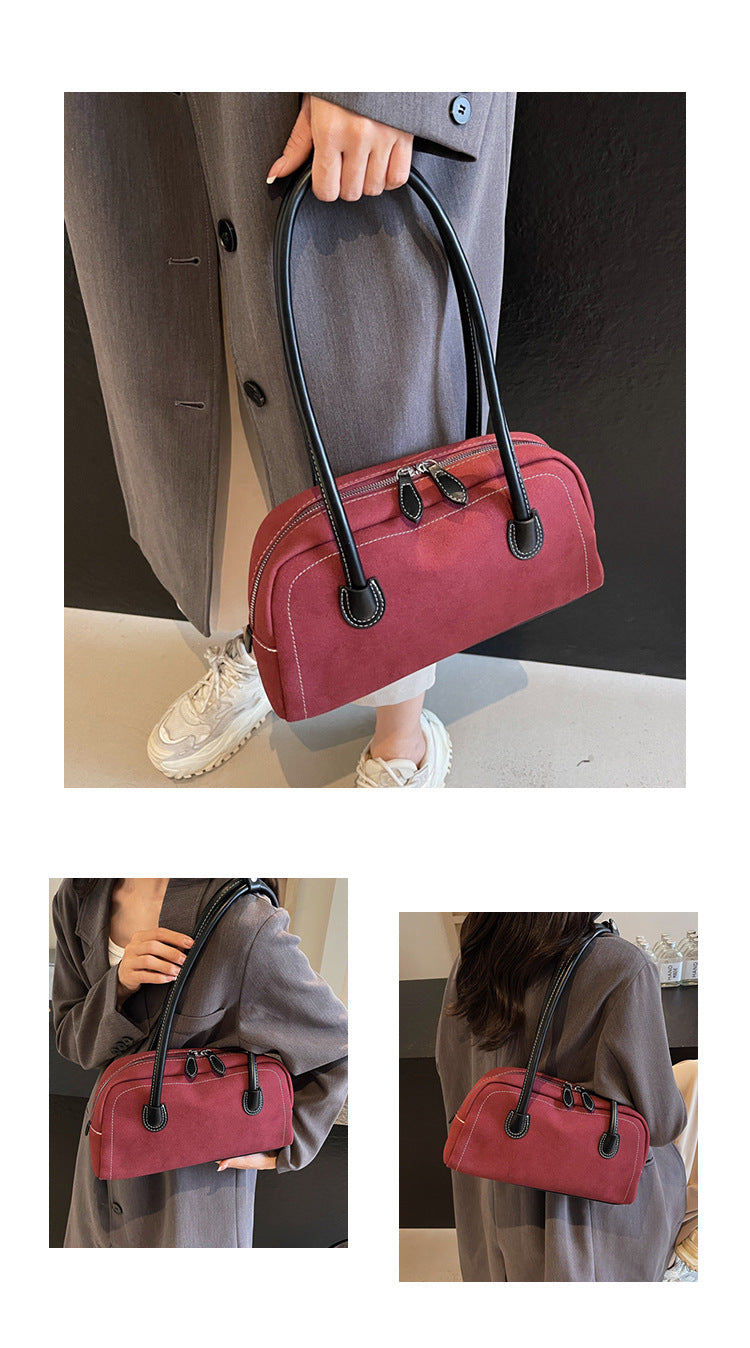 Retro Barrel Suede Shoulder Bag