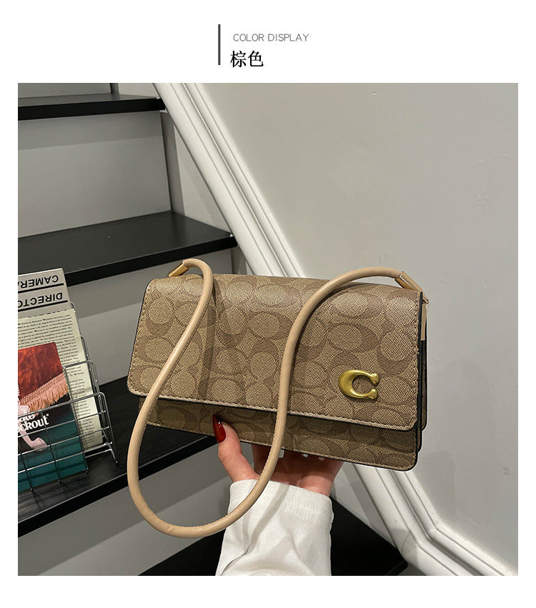 Monogram Flap Shoulder Bag with Gold-Tone Emblem Clasp