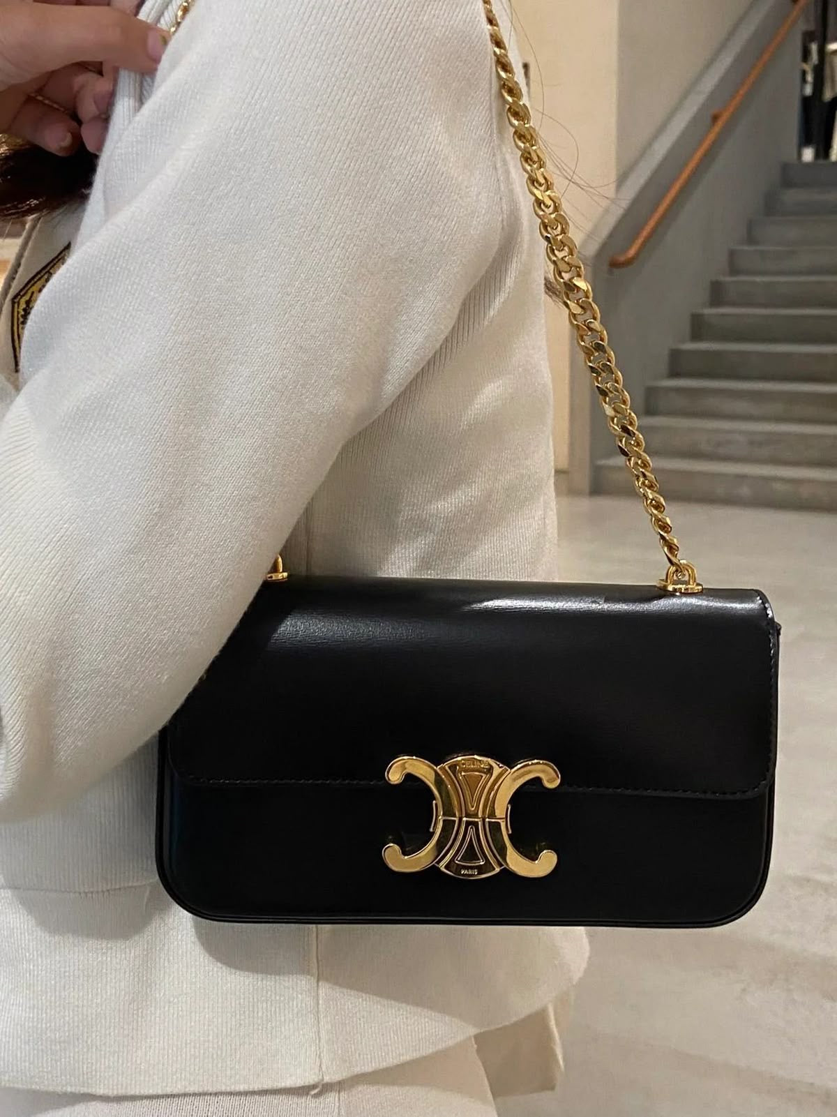 Luxury Triomphe Gold-Chain Genuine Leather Flap Bag