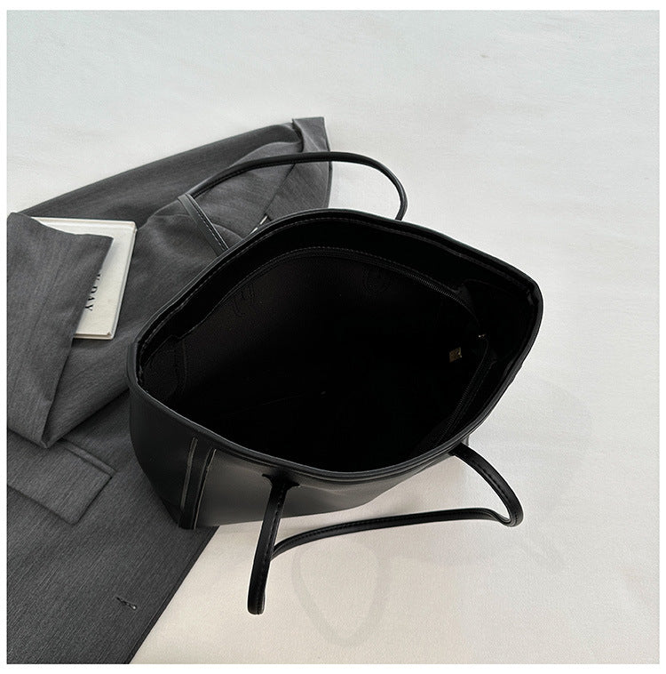 Minimalist Faux Leather Everyday Shoulder Tote Bag | Work Commuter Handbag
