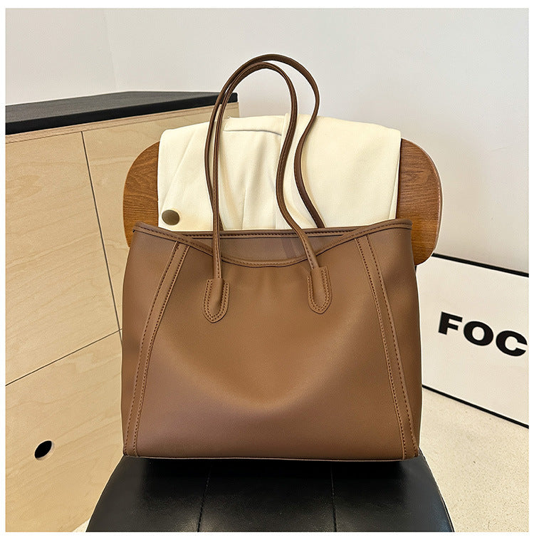 Minimalist Faux Leather Everyday Shoulder Tote Bag | Work Commuter Handbag