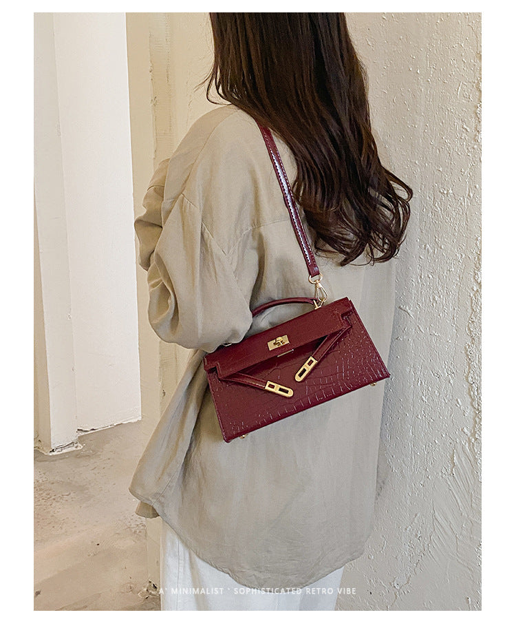 Croco Textured Classic Kelly Flap Crossbody Bag