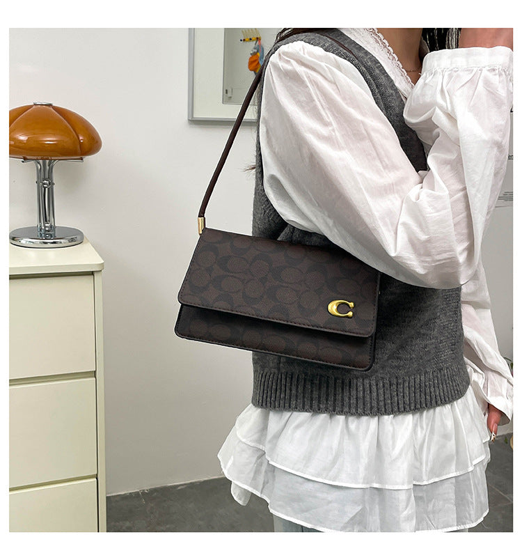Monogram Flap Shoulder Bag with Gold-Tone Emblem Clasp