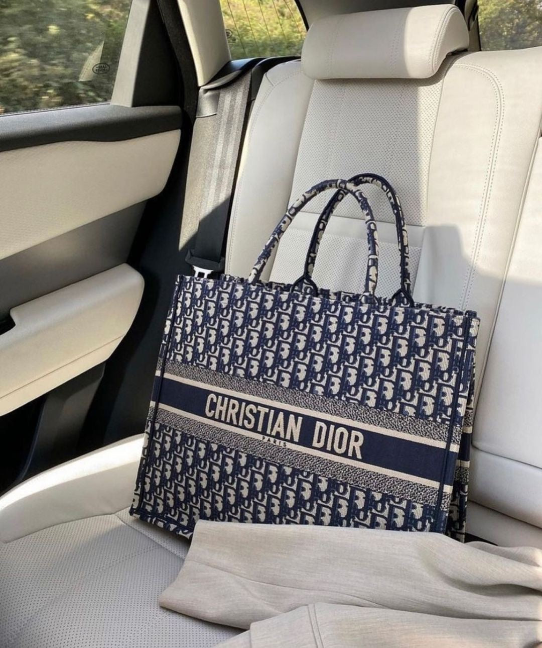 CD Tote in Blue Dior Oblique Embroidery