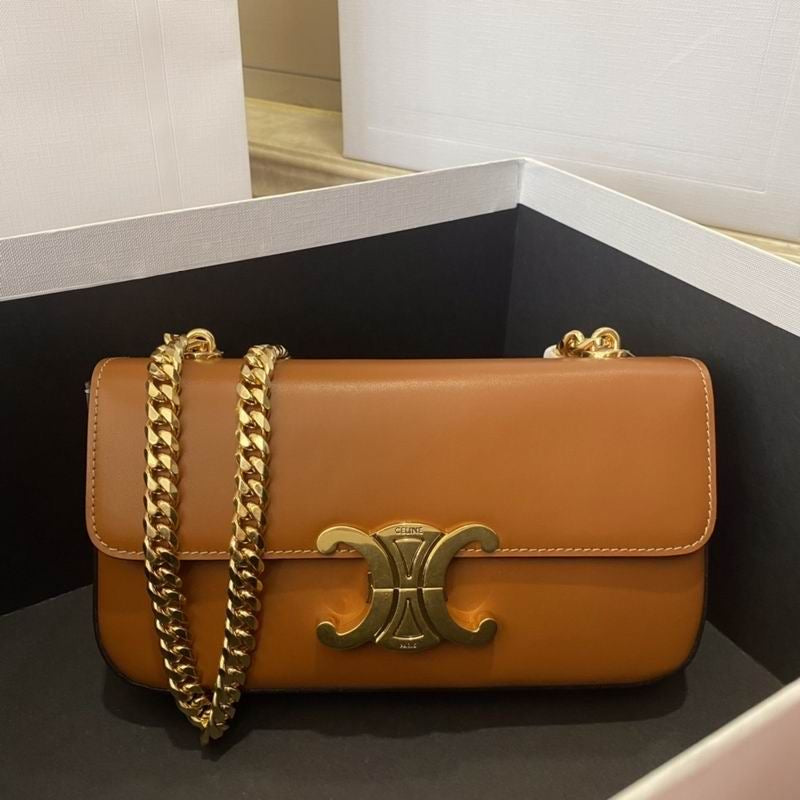 Luxury Triomphe Gold-Chain Genuine Leather Flap Bag