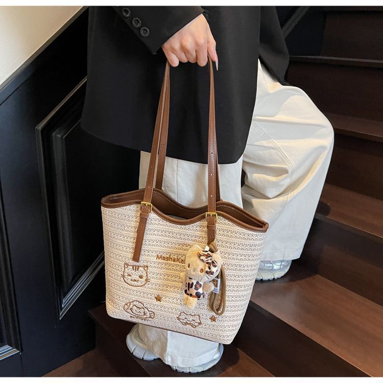 Casual Large Capacity Summer Beach Tote | Japanese Style Printed Straw Bag