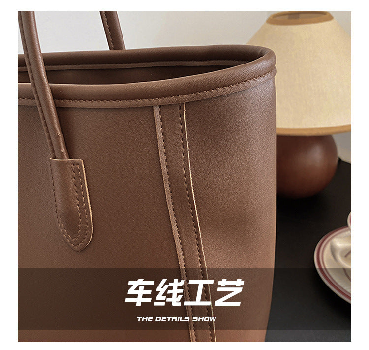 Minimalist Faux Leather Everyday Shoulder Tote Bag | Work Commuter Handbag