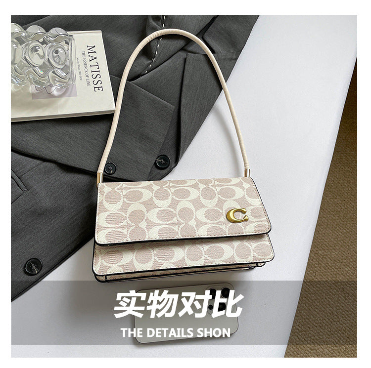 Monogram Flap Shoulder Bag with Gold-Tone Emblem Clasp