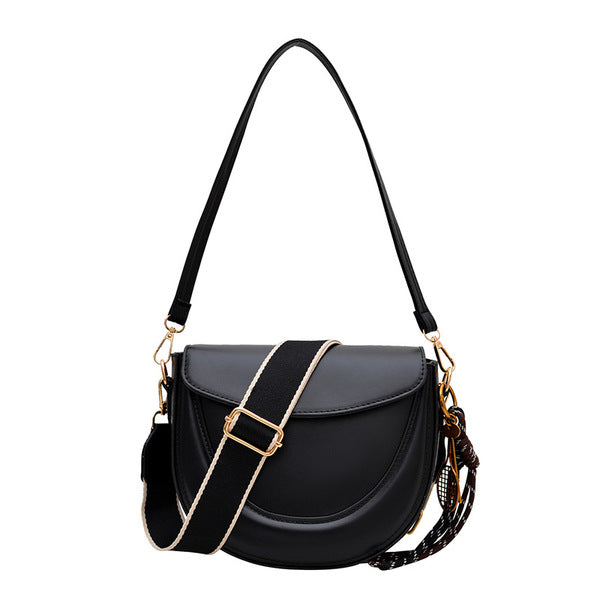 Curved Saddle Crossbody Bag with Dual Interchangeable Straps     ( Charm included )