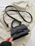 Mini Textured Leather Top-Handle Bag – Micro Crossbody Purse with Belt Buckle Accent