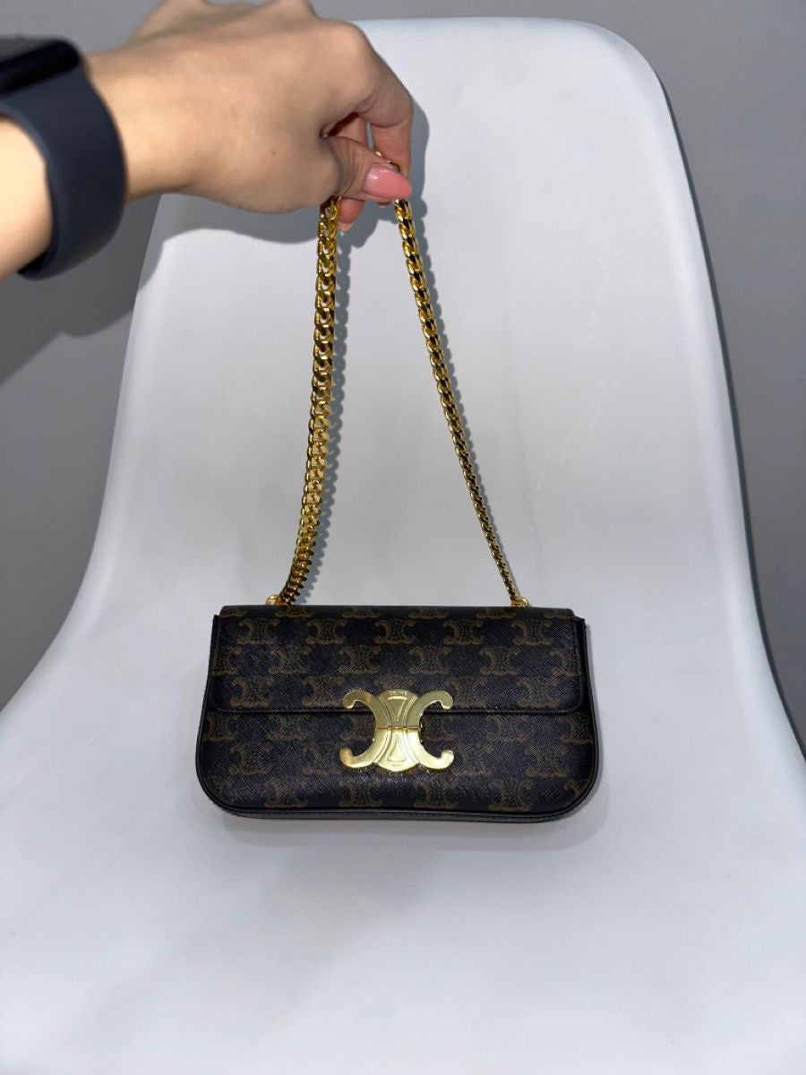 Luxury Triomphe Gold-Chain Genuine Leather Flap Bag