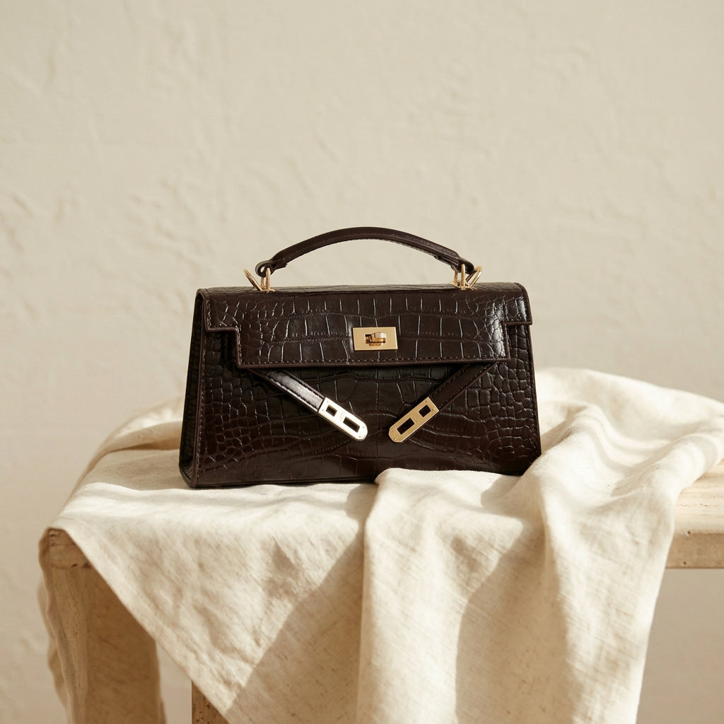 Croco Textured Classic Kelly Flap Crossbody Bag