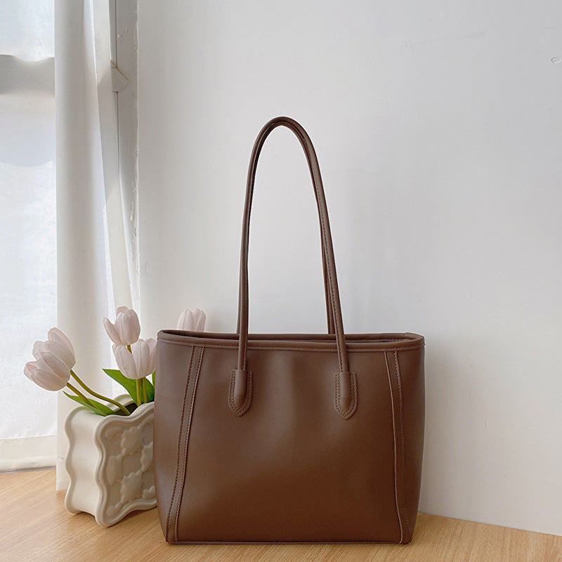 Minimalist Faux Leather Everyday Shoulder Tote Bag | Work Commuter Handbag