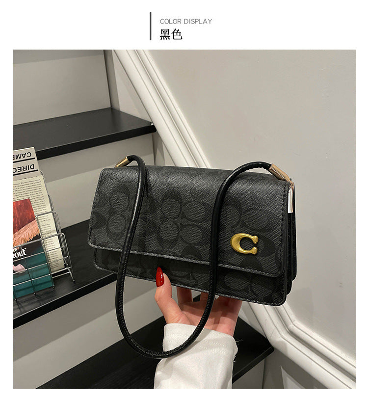 Monogram Flap Shoulder Bag with Gold-Tone Emblem Clasp