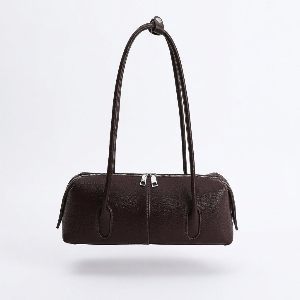 Sleek East-West Barrel Shoulder Bag with Slim Double Straps