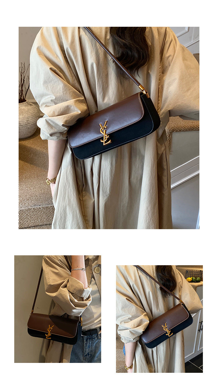 East-West Baguette Shoulder Bag with Metallic Emblem Clasp