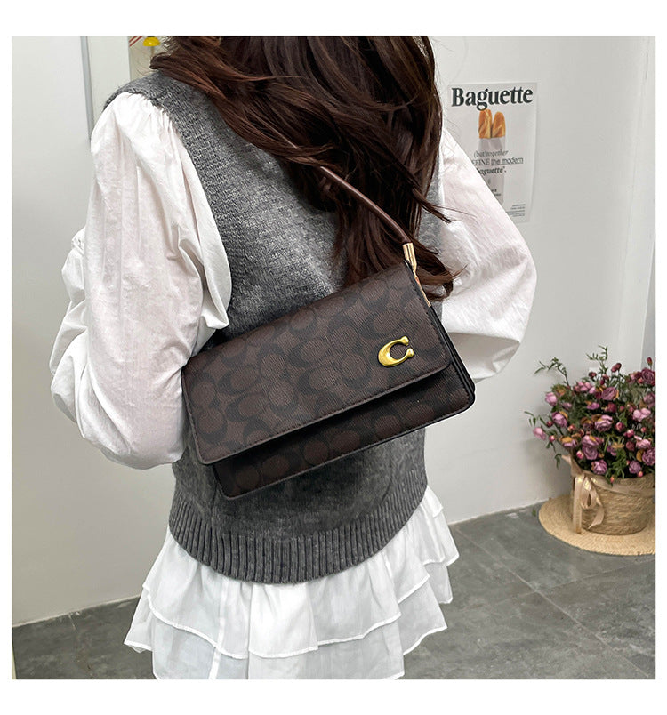 Monogram Flap Shoulder Bag with Gold-Tone Emblem Clasp