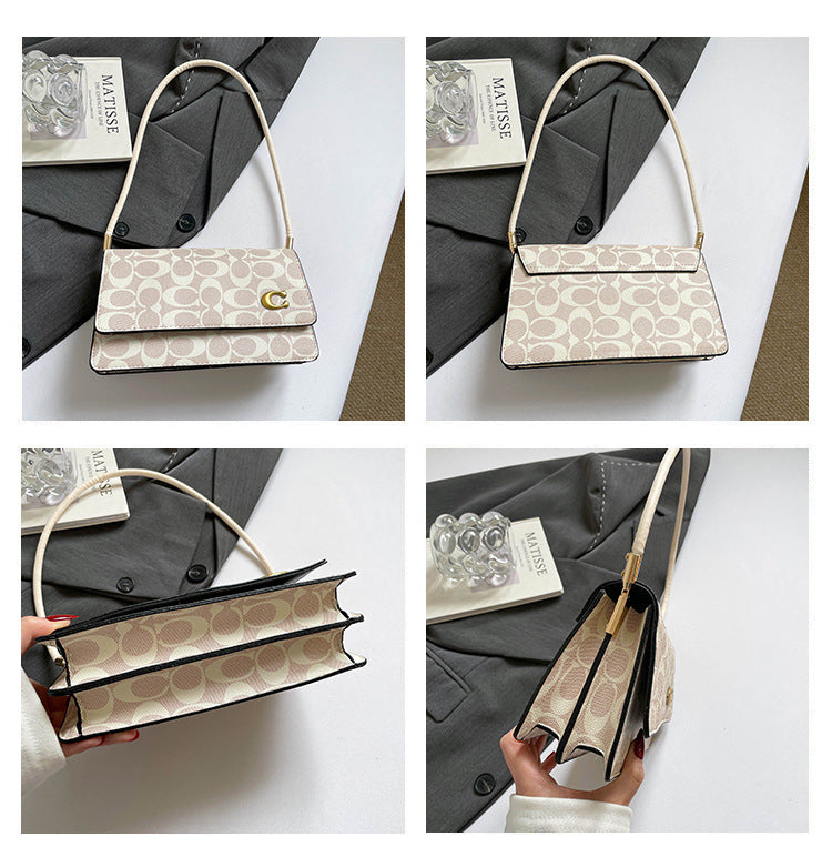 Monogram Flap Shoulder Bag with Gold-Tone Emblem Clasp