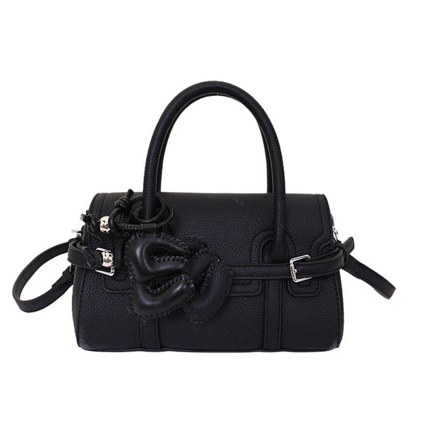 Structured Belted Mini Satchel Handbag with Floral Charm