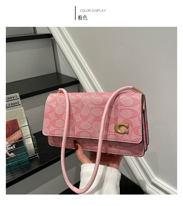 Monogram Flap Shoulder Bag with Gold-Tone Emblem Clasp