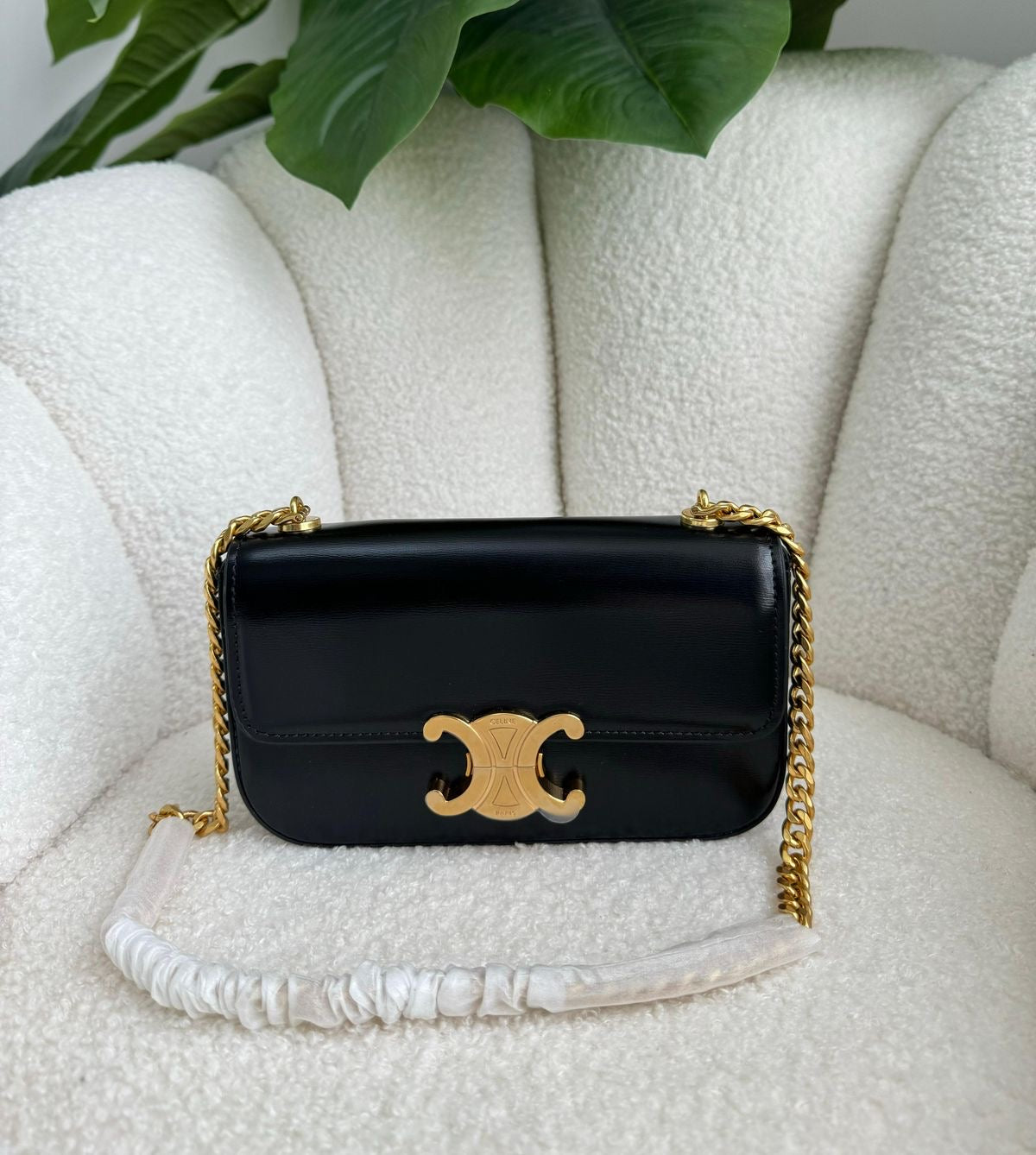Luxury Triomphe Gold-Chain Genuine Leather Flap Bag