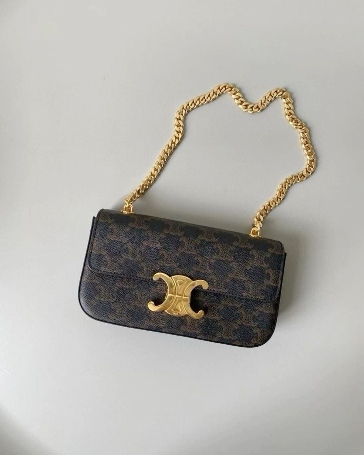 Luxury Triomphe Gold-Chain Genuine Leather Flap Bag