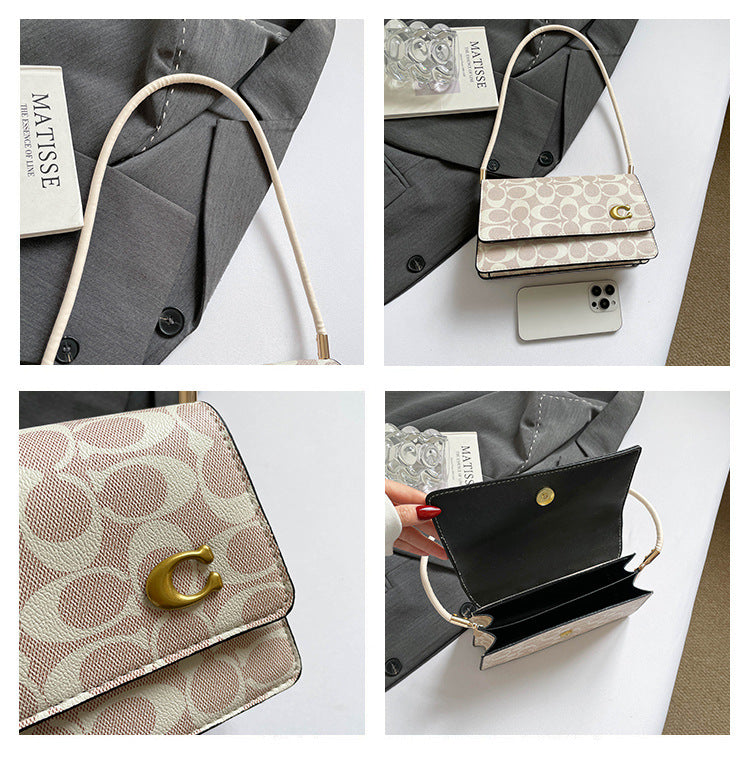 Monogram Flap Shoulder Bag with Gold-Tone Emblem Clasp