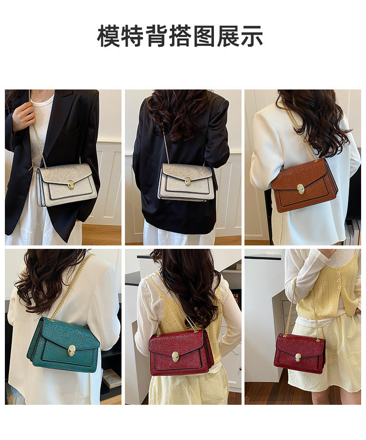 Luxury Serpenti Snake-Head Leather Flap Chain Bag