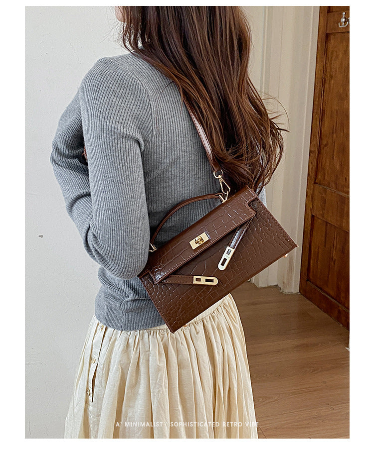 Croco Textured Classic Kelly Flap Crossbody Bag