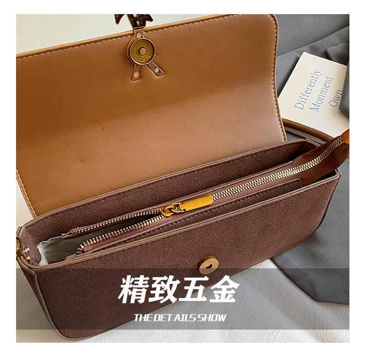 East-West Baguette Shoulder Bag with Metallic Emblem Clasp