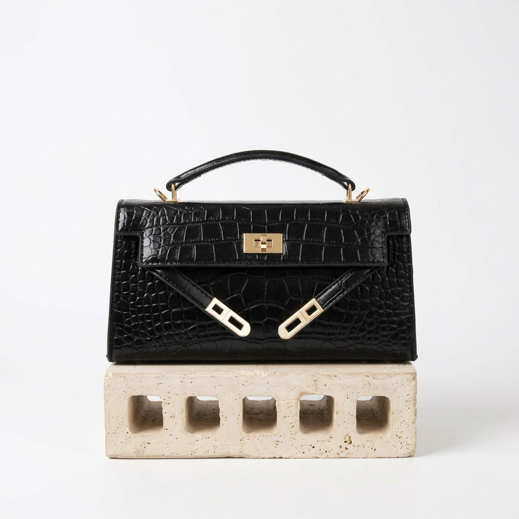 Croco Textured Classic Kelly Flap Crossbody Bag