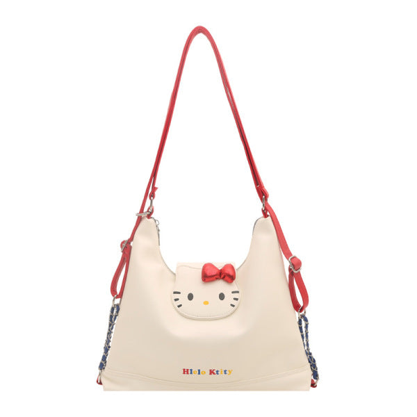 Hello Kitty Canvas Hobo Bag | Contrast Red Strap Casual Crossbody
