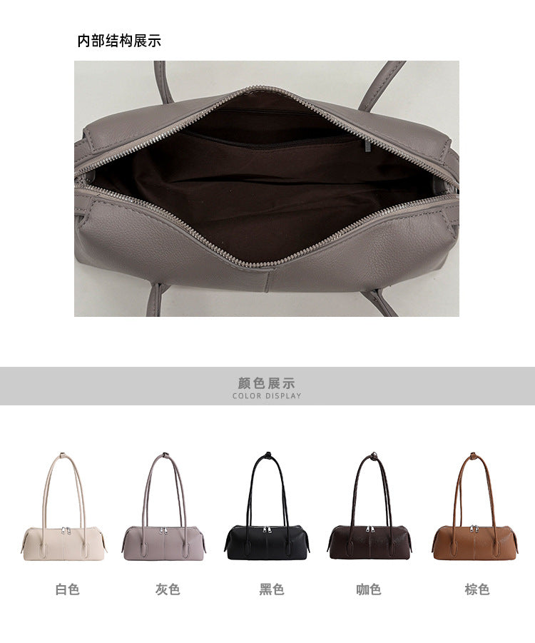 Sleek East-West Barrel Shoulder Bag with Slim Double Straps
