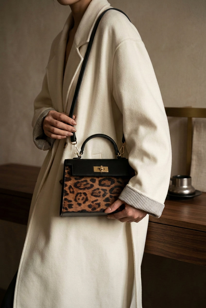 Chic Leopard-Print Flap Top-Handle Bag