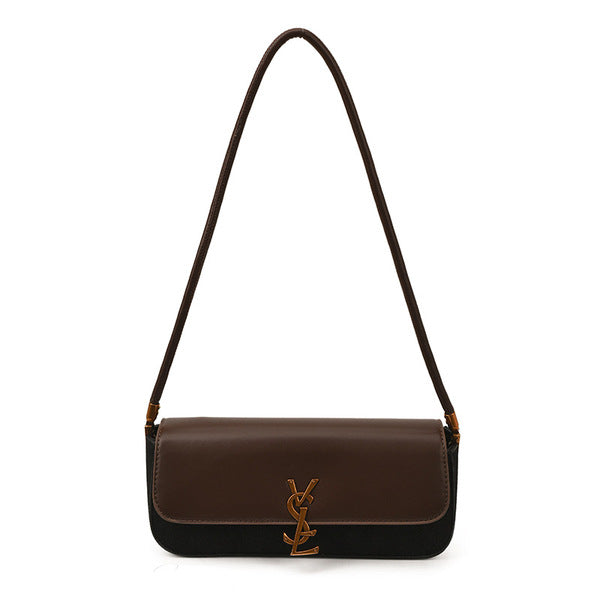 East-West Baguette Shoulder Bag with Metallic Emblem Clasp