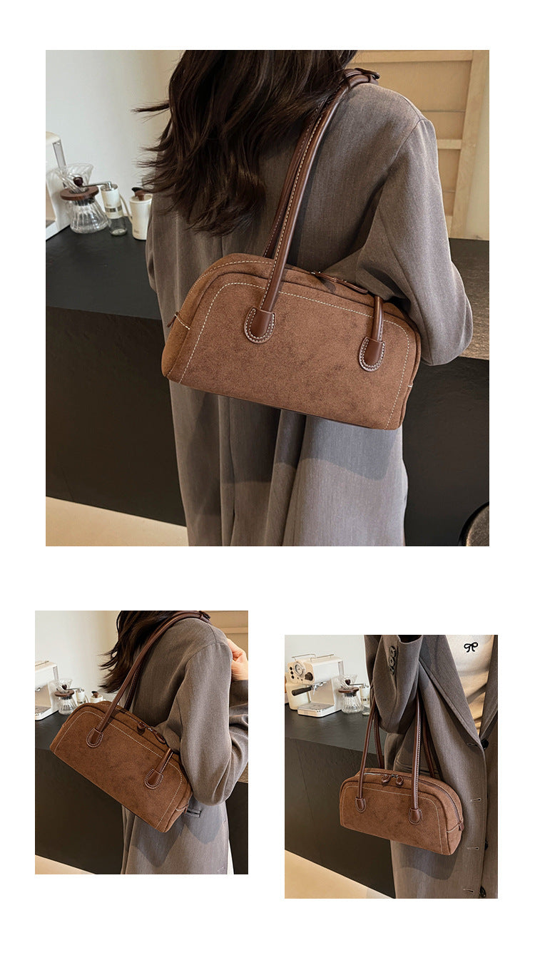 Retro Barrel Suede Shoulder Bag