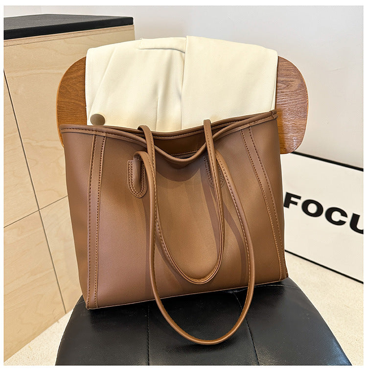 Minimalist Faux Leather Everyday Shoulder Tote Bag | Work Commuter Handbag