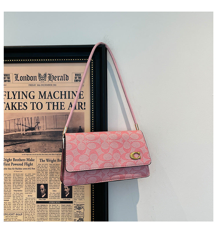 Monogram Flap Shoulder Bag with Gold-Tone Emblem Clasp