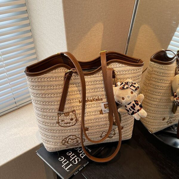 Casual Large Capacity Summer Beach Tote | Japanese Style Printed Straw Bag