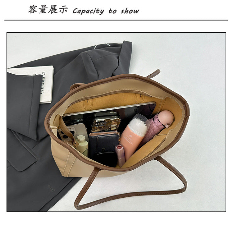 Minimalist Faux Leather Everyday Shoulder Tote Bag | Work Commuter Handbag